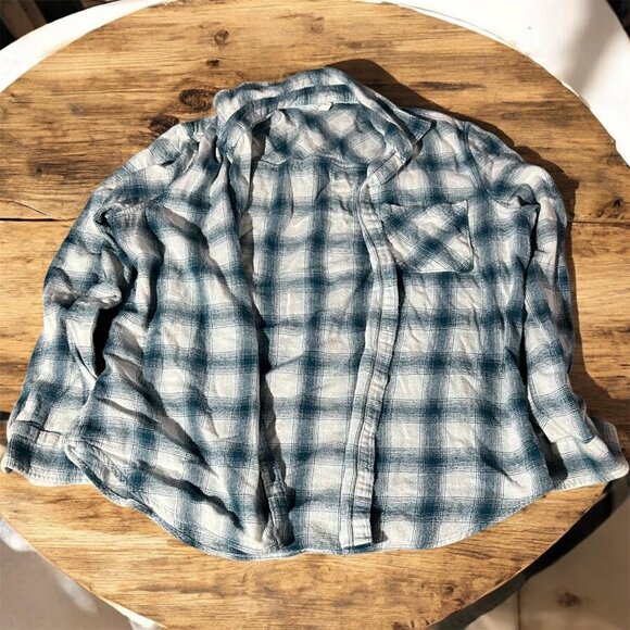 XL Blue and white flannel plaid button-up shirt, Used #283 - Picture 1 of 3